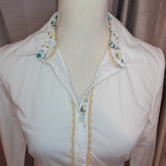 Joe Browns white long sleeve shirt UK 8 Paisley collar & sleeve trim - Picture 3 of 10